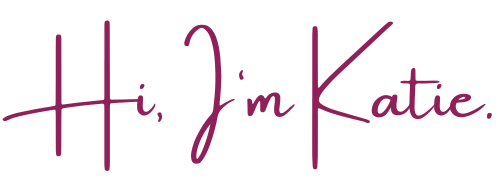  'hi, I'm Katie' written in script